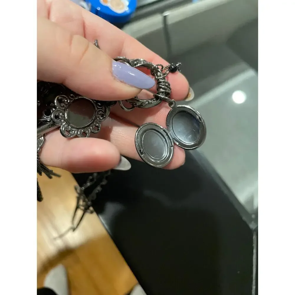 Black long gothic locket vintage style necklace